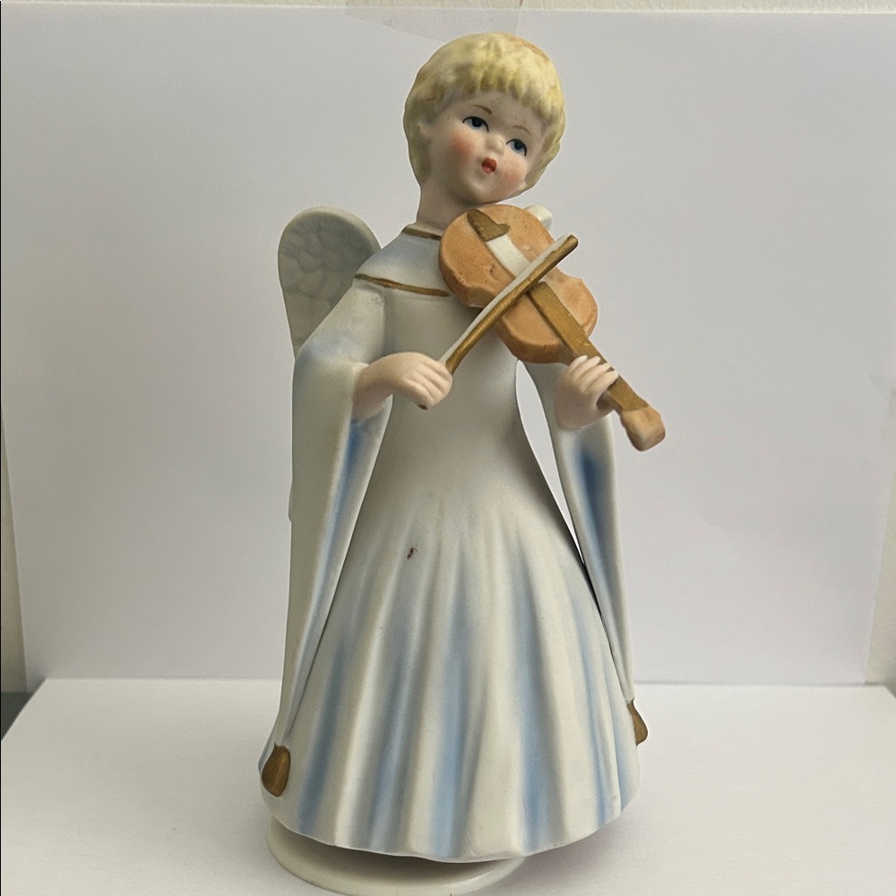 Schmid, Porcelain Angel Playing Violin Music Box Figurine